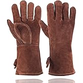 LAIKEANDUN Fireproof Gloves for Fireplace & Fire Pit, Welding Gloves for Men & Women - 14 Inch Heat Resistant Leather Work Gloves (662℉) for MIG/TIG, BBQ, Camping - Premium Cowhide, Durable