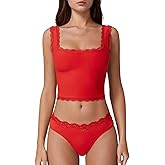 QINSEN Womens Square Neck Lace Trim Tank Tops Double Lined Slim Fit Summer Going Out Y2k T Shirts