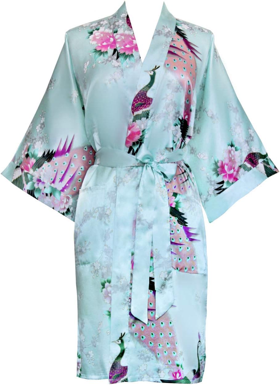 KIM+ONO Women's Kimono Short Robe - Peacock & Blossoms