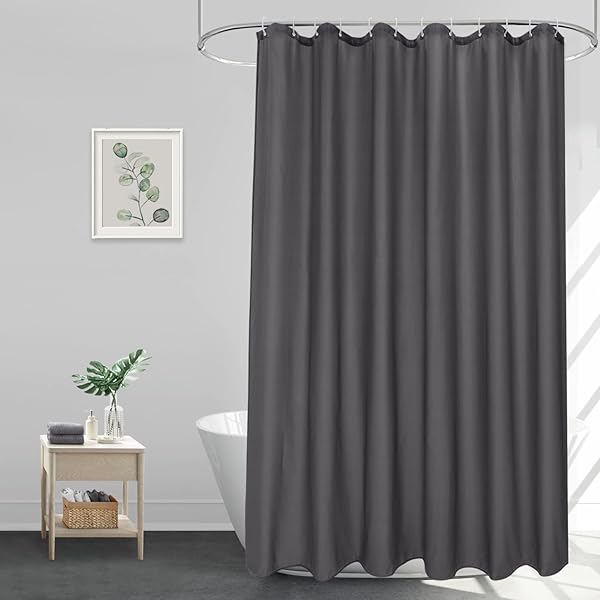 EurCross Dunkelgrau Waschbar Duschvorhang 180 x 200, Wasserdicht Dusch Vorhang für Badewanne und Dusche im Badezimmer, Antischimmel Antibakteriell Textil Stoff Badvorhang mit 12 Ringen