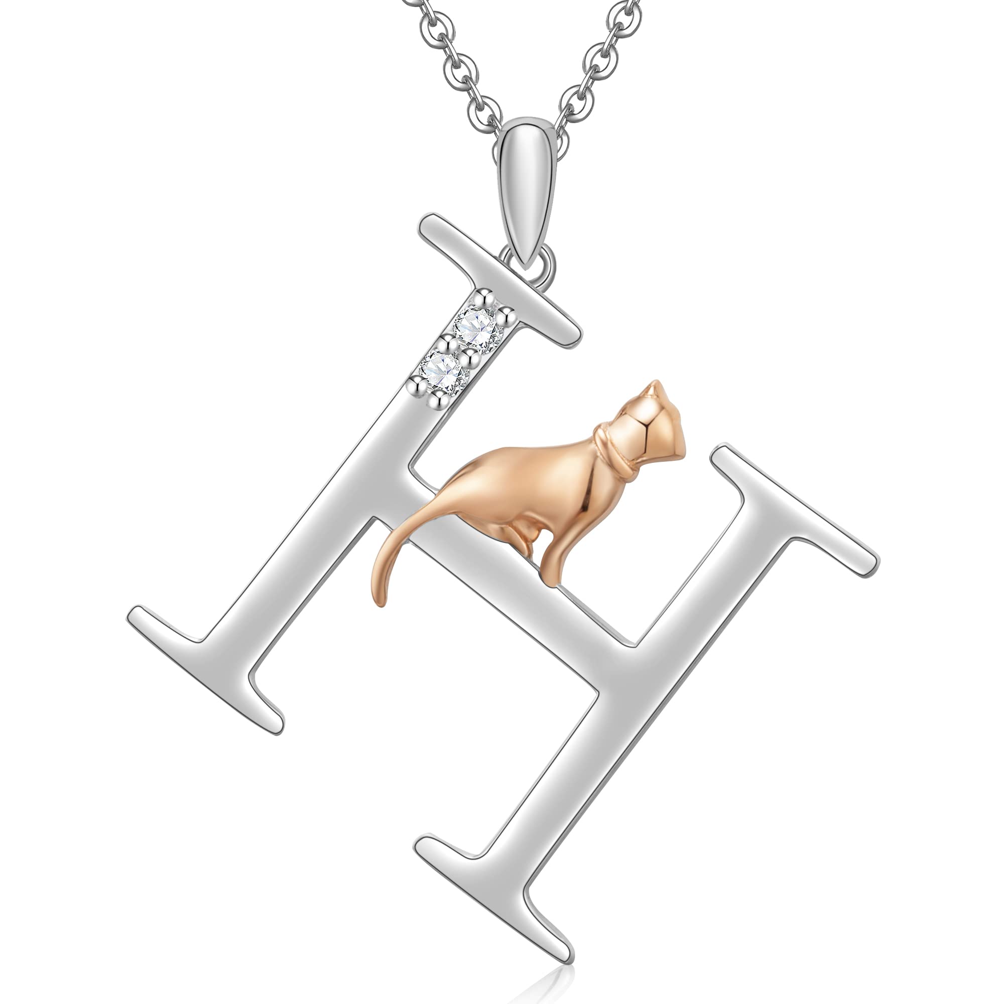 Initial Necklace for Women 925 Sterling Silver Cat kitten Letter Pendant Gift for Women