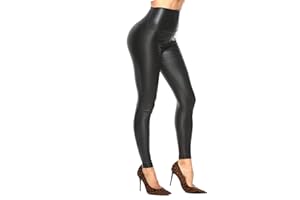 SEASUM Women's Faux Leather Leggings Pants PU Elastic Shaping Hip Push Up Black Sexy Stretchy High Waisted Tights