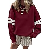OCSTRADE Womens Pullover Sweatshirts Varsity Striped Long Sleeve Drop Shoulder Oversized Sweat Tops