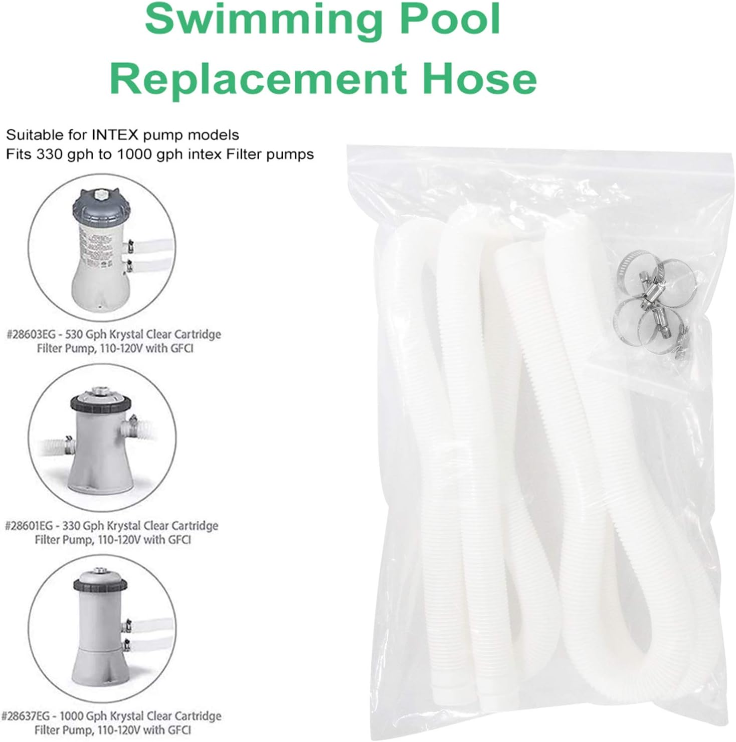 Swimming Pool Replacement Hose, 1.25" Diameter Replacement Hose for Above Ground Pools, Easy to Install, Pool Filter Replacement Hose Compatible with filter Pump 330 GPH, 530 GPH, 1000 GPH : Home Improvement