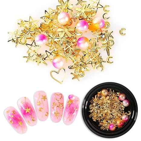 Haiabei 3d Nail Plate Art Decor Gold Metal Star Heart Snowflake
