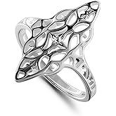 Hoops & Loops 925 Sterling Silver Filigree Victorian Style Ring for Women, Silver, Yellow & Rose Gold