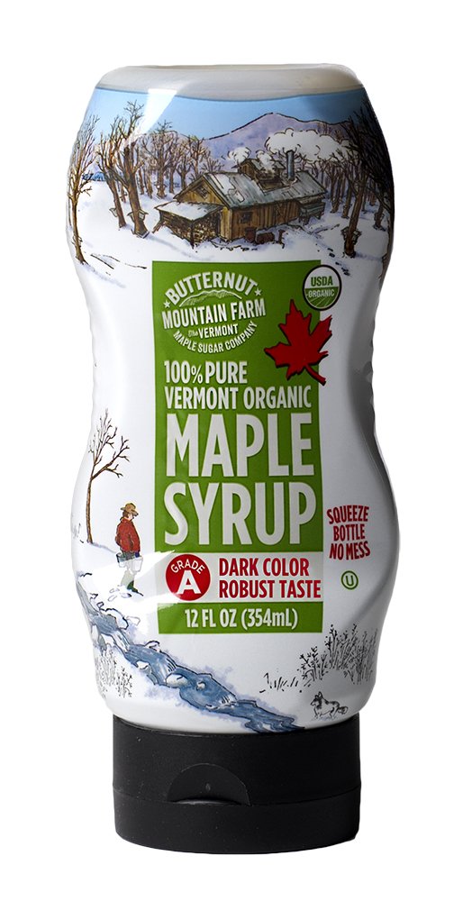 Butternut Mountain Farm 100% Pure Organic Maple Syrup From Vermont, Grade A (Prev. Grade B), Dark Color, Robust Taste, All Natural, Easy Squeeze, 12 Fl Oz