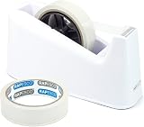 Rapesco 1486 500 Heavy Duty Tape Dispenser White with 2 Tape Rolls