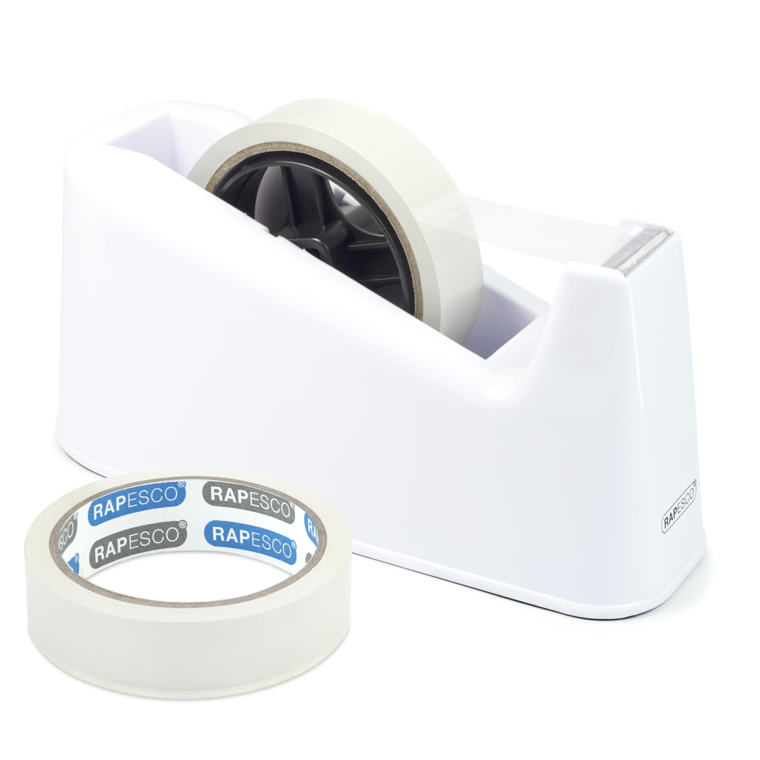Rapesco 1486 500 Heavy Duty Tape Dispenser with 2 Tape Rolls, White