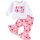 YINGISFITM Toddler Baby Girl Valentines Day Outfit Valentines Day Sweatshirt Long Sleeve Shirt Bell Bottoms Spring Clothes
