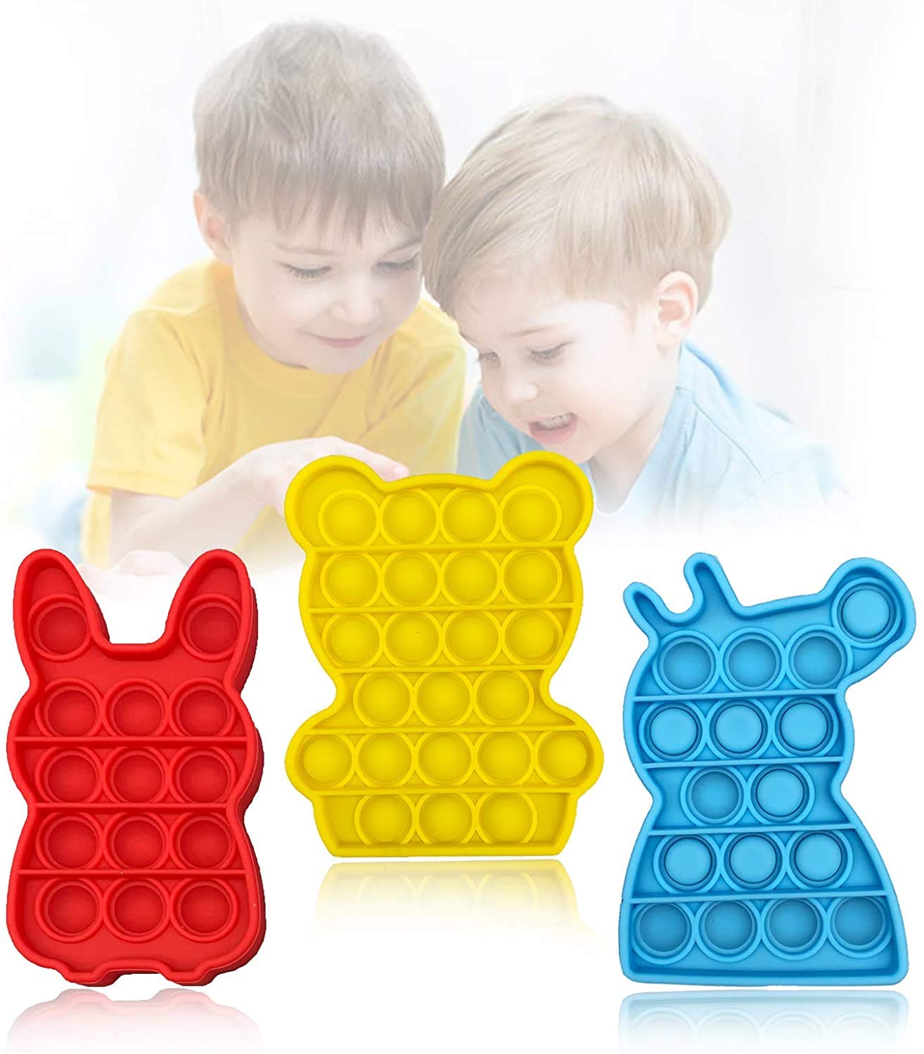 Offermax Push Pop Bubble Sensory Fidget Toy Stress Reliever Autism Toy Press and Beat Bubbles to Relieve Anxiety Pig,Bear and Rabbit Toys for The Old,The Young Under Pressure (3 PCS)