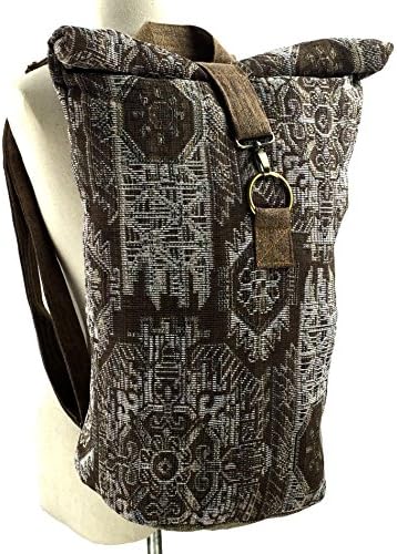 Tribalover Rolltop Backpack Travel Bag Summer Bag Handmade With YKK Zipper (Medium, Raisin)