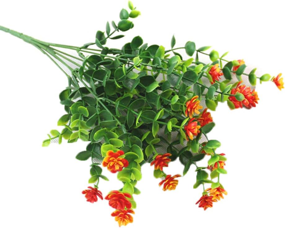 Amazon Com Mggsndi 1pc Artificial Flowers Silk Plastic Fake Eucalyptus Flower Plant Bonsai Garland Diy Garden Stage Home Office Desktop Party Wedding Decor Photo Prop Orange Kitchen Dining