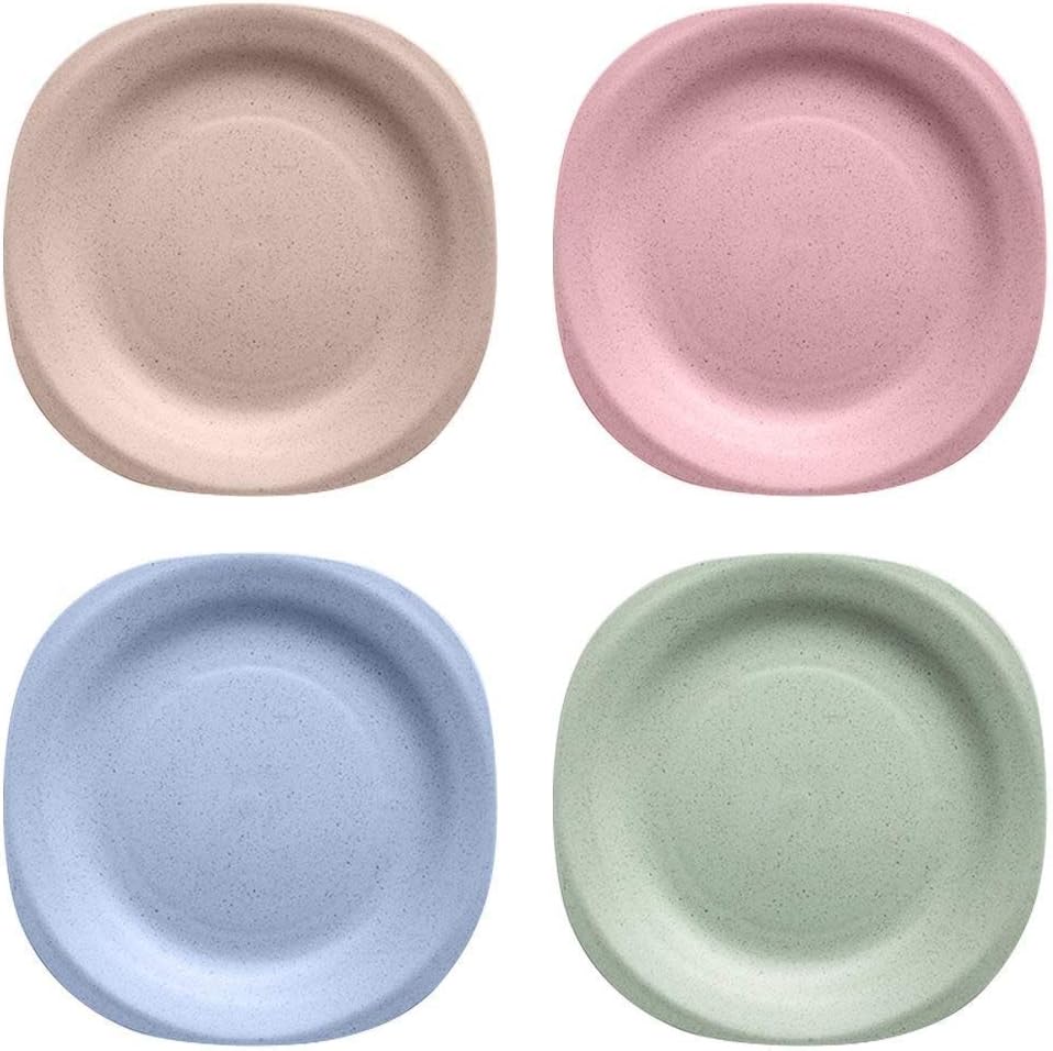 FULAISI Children Plate (4-Pack) 7.28", Wheat Straw Healthy Unbreakable Mini Dinner/Fruit Plate Toddler Baby Lightweight Dinner Snack Plate Tableware for Kids Dishwasher Safe Dishes Dinnerware Sets