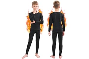HEROBIKER Thermal Underwear Boys Ultra Soft Fleece Lined Kids Thermals Long Johns Top Bottom Warm Set for Winter Skiing