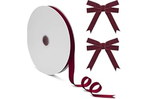 COOWAYZE Burgundy Velvet Ribbon 5/8 Inch, 25Yd, Skinny Wine Velvet Ribbons for Christmas Gift Wrapping, Choker Necklace, Wedding Party Decoration, Hair Accessories, Ornament, Wrap Ribbon - Single Face Vintage
