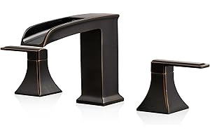 HEYMYTAP Waterfall Roman Tub Faucet, Solid Brass Oil Rubbed Bronze Bathtub Faucet, High Flow Deck Mount Tub Faucet Set, 3 Hole Widespread Bathtub Faucets with 2 Handles No Leaks 15 Mins to Install