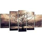 sechars - 5 Piece Large Canvas Wall Art Sepia Tree of Life Picture Photo Art Print on Canvas Mysterious Fantasy Forest Artwork for Home Office Living Room Decor Gallery Wrap Ready to Hang