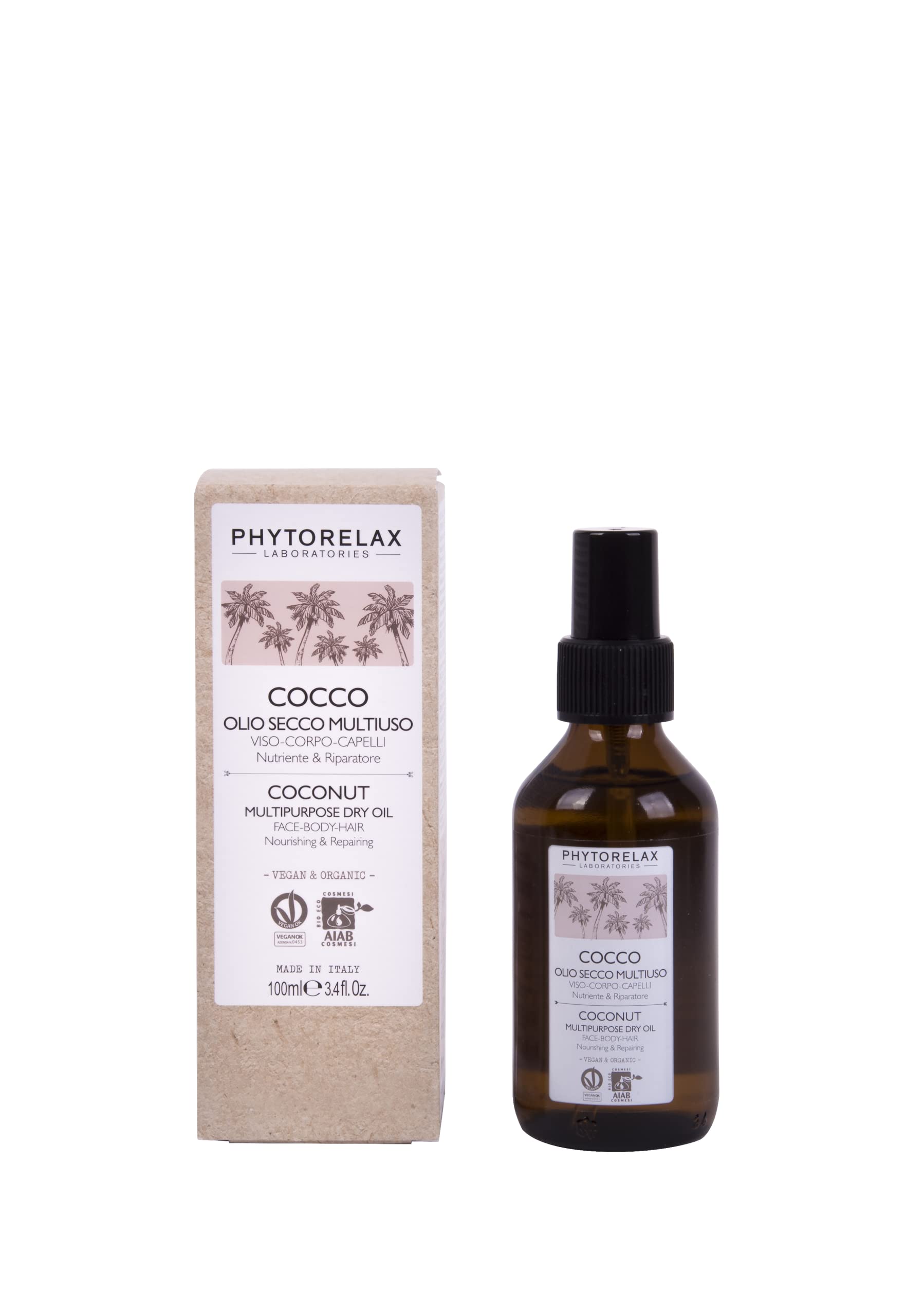 Phytorelax Laboratories Vegan & Organic Coconut - Multipurpose Dry Oil - Face - Body -Hair - Nourishing &, Wraping, Absorbs Immediately - 100 ml
