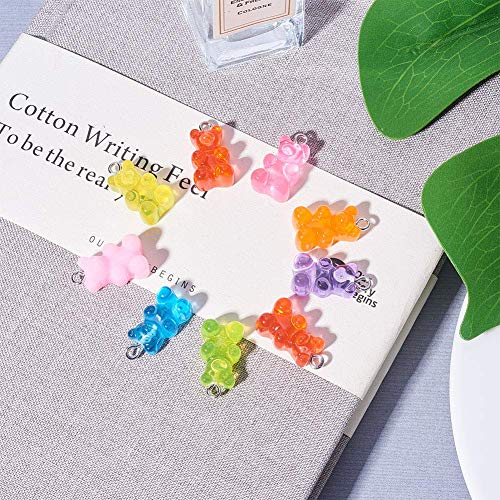 Resin Gummy Bear Pendant, BENBO 40Pcs 8 Colors Cartoon Bear Keychain Pendants Necklace Bear Candy Charm for DIY Jewelry Making Crafting - Thumbnail 6