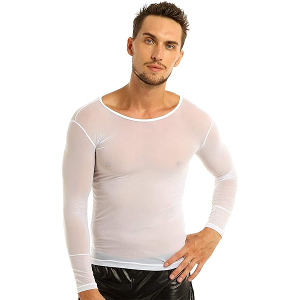 ACSUSS Men's Sexy Mesh Sheer Long Sleeve T-Shirt Underwear Henley
