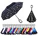AmaGo Windproof Inverted Umbrella – UV Protection Double Layer Reverse Folding Long Self Standing Umbrella with C-Shape Handle for Car Rain Outdoor Travel（Night Sky）