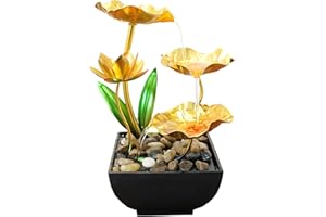 Gold Tabletop Water Fountain, Desktop Waterfall, Indoor Lotus Desktop Decorative Fountain, Home Bathroom Bedroom Decor.