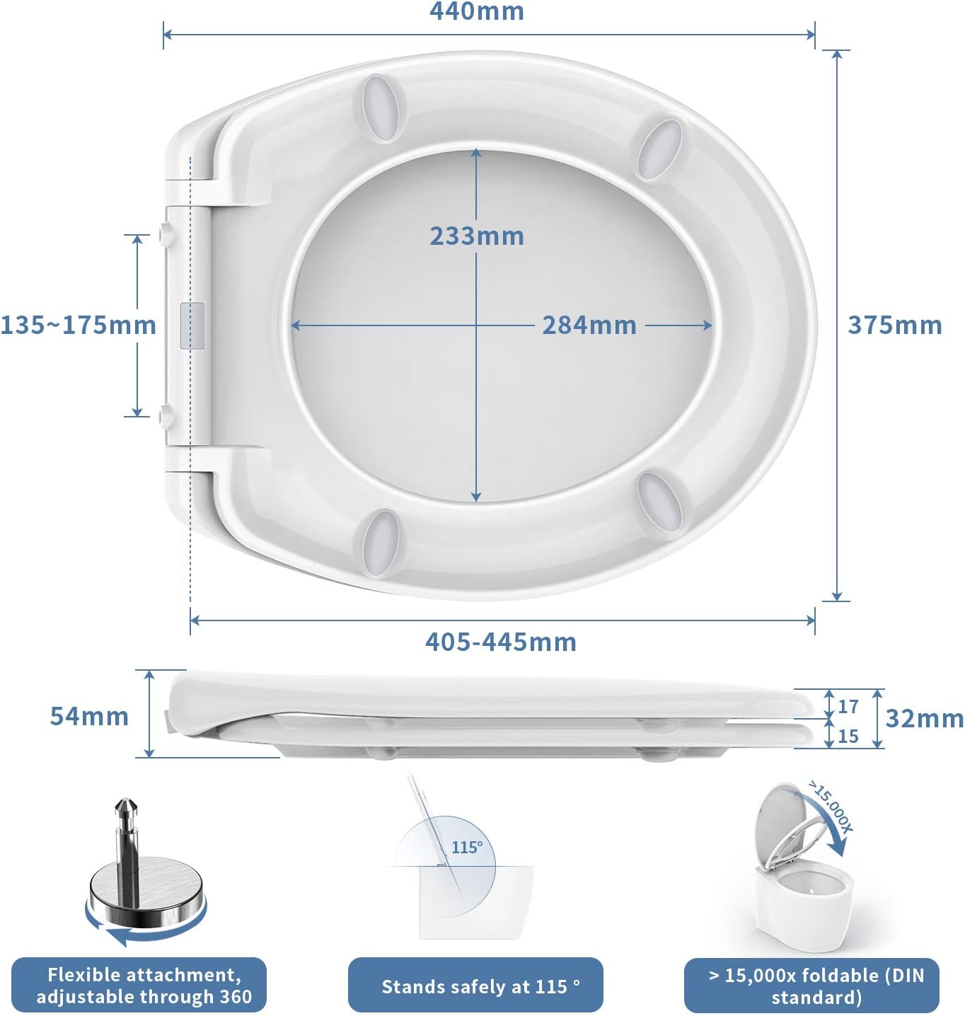 Toilet Seat, MUJIUSHI Soft Close Round Toilet Seat with One Button