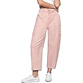 GRAPENT Barrel Jeans for Women Trendy High Waisted Cropped Cargo Pocket Baggy Stretch Denim Pants Wide Leg Tapered Jeans