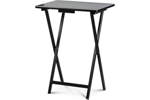 PJ Wood Multifunctional Rectangular Folding and Collapsible Solid Wood TV Tray Snack Tables with Compact Storage Rack, Set of 5, Black