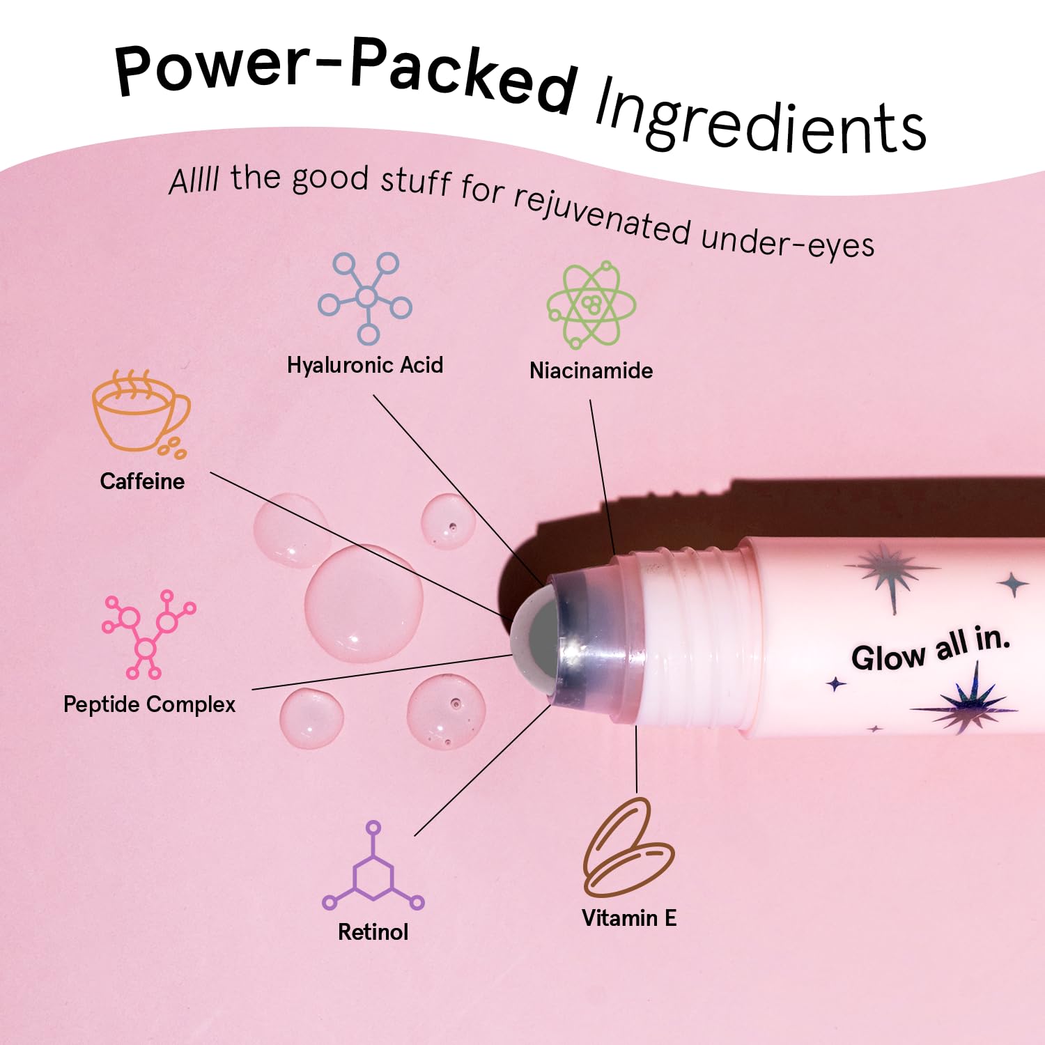 grace & stella Under Eye Brightener Roller - Airplane Travel Essentials - Travel Size Toiletries - Retinol & Caffeine Eye Serum for Puffiness, Dark Circles, Wrinkles - Vegan Skincare (15ml / 0.51floz)