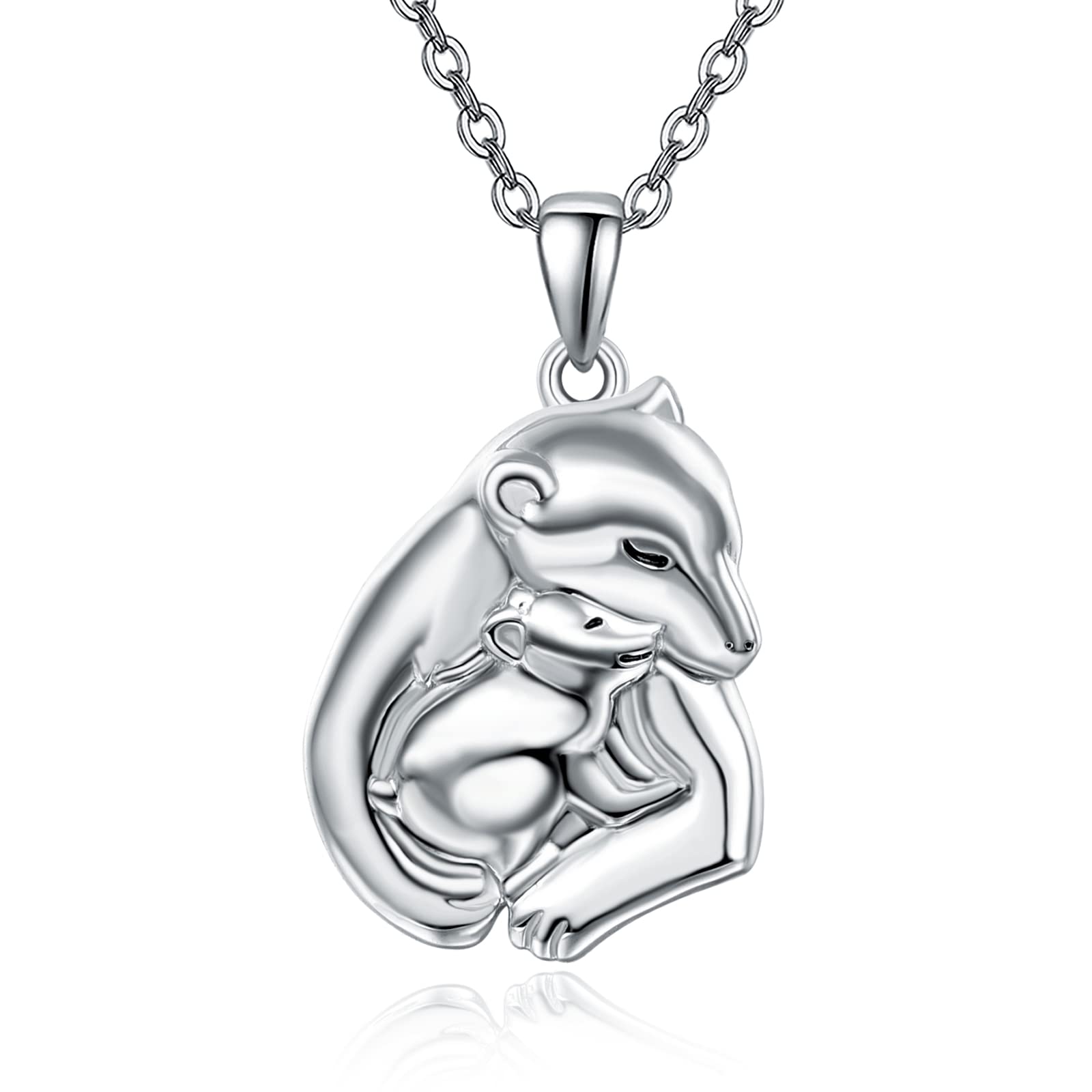 KINGWHYTE Bear Necklace Sterling Silver Mother Daughter Necklace Mother's Day Jewellery Gifts for Mum Grandmother Daughter