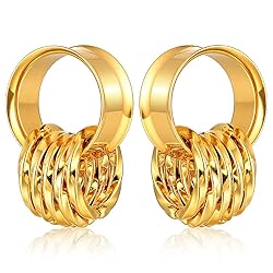 Twolobes 2 PCS Gold Ear Gauges With 10 twisty nose