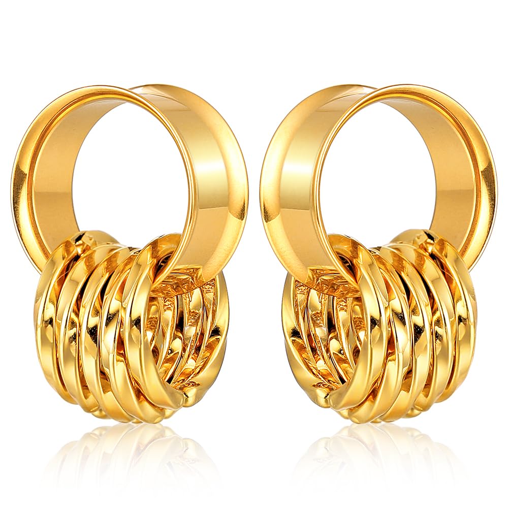 Twolobes 2 PCS Gold Ear Gauges With 10 twisty nose