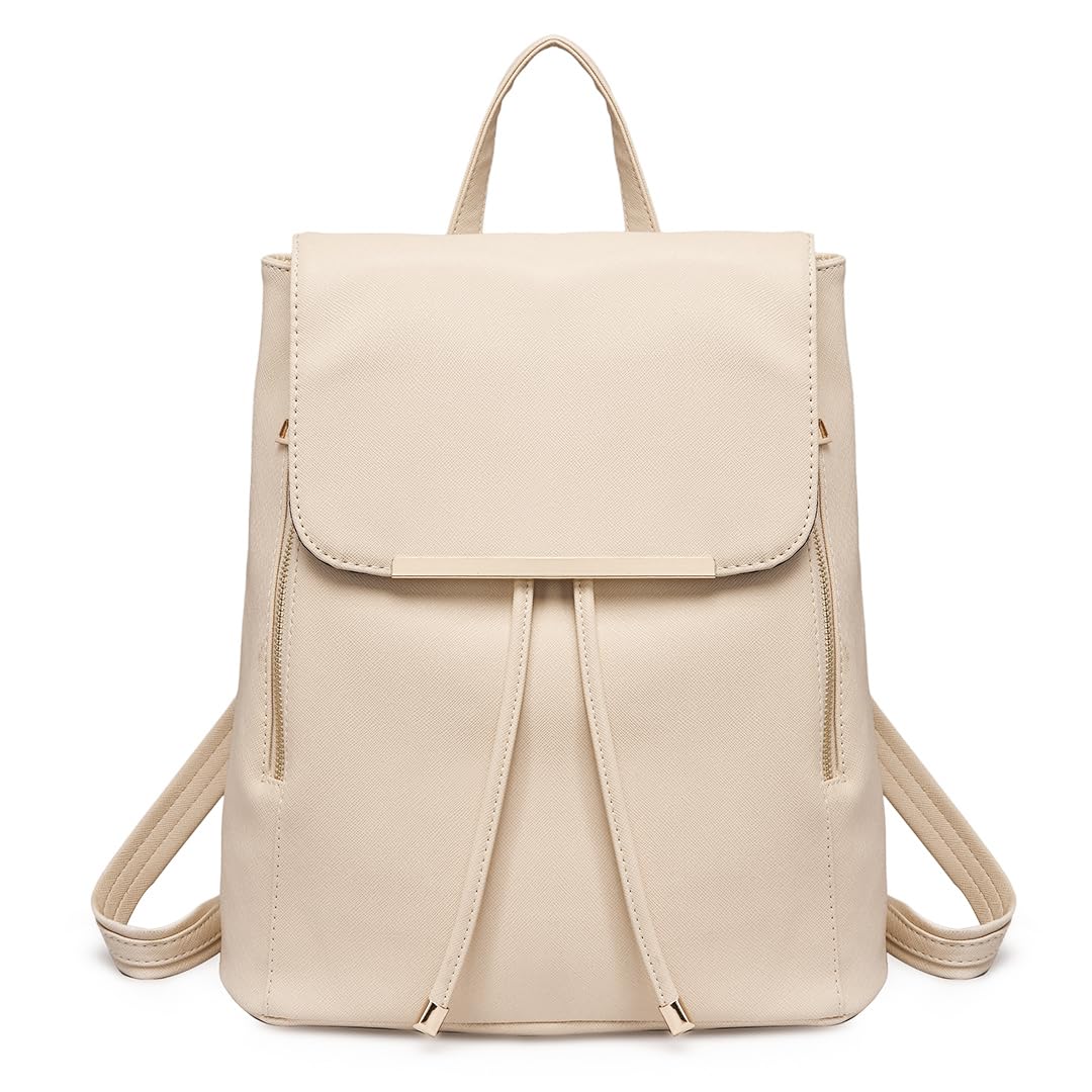 Miss Lulu Backpack Womens Fashion Backpacks Beige Backpack Ladies PU Leather Waterproof Daypack Medium School Work Travel