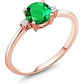 Gem Stone King 10K Rose Gold Green Nano Emerald and White Created Sapphire Solitaire Engagement Ring For Women (0.80 Cttw, Round 6MM, Gemstone May Birthstone)
