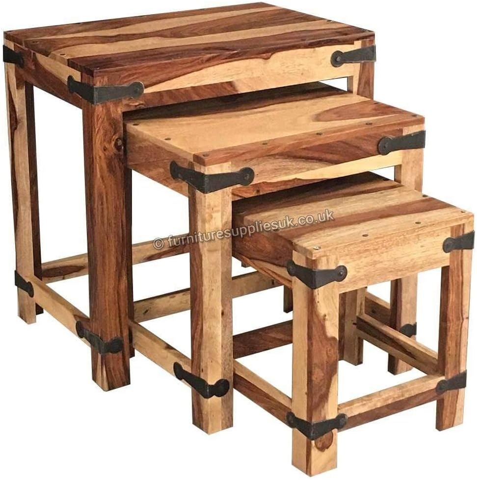 Light Jali Nest of 3 Tables - Coffee Tables - Side Tables - From Furniture Supplies UK - Constructed from 100% Real Sheesham Wood - Indian Rosewood