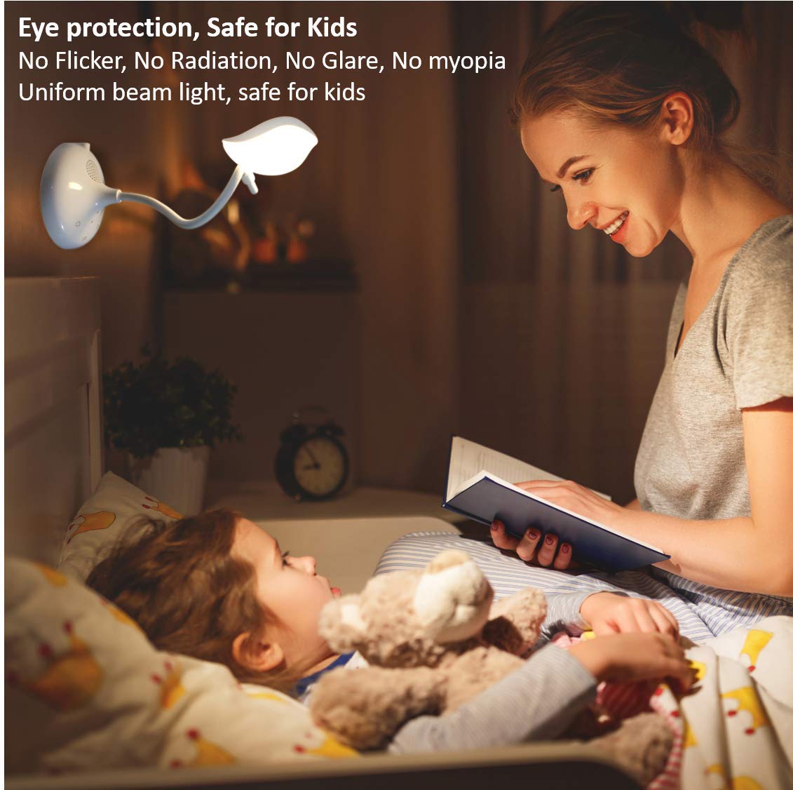 Songbird Reading Table Lamp with Wireless Bluetooth Speaker Touch Dimmable 3-Level Adjustable Brightness Flexible Gooseneck Bedside Lamp Eye-care LED Light with Lithium Battery USB Charge Portable (Warm White)