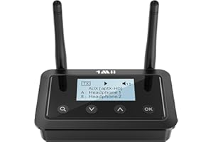 1Mii B03+ Bluetooth Transmitter Receiver for TV Home Stereo, Long Range Bluetooth 5.3 Adapter for TV Audio with Screen, aptX 