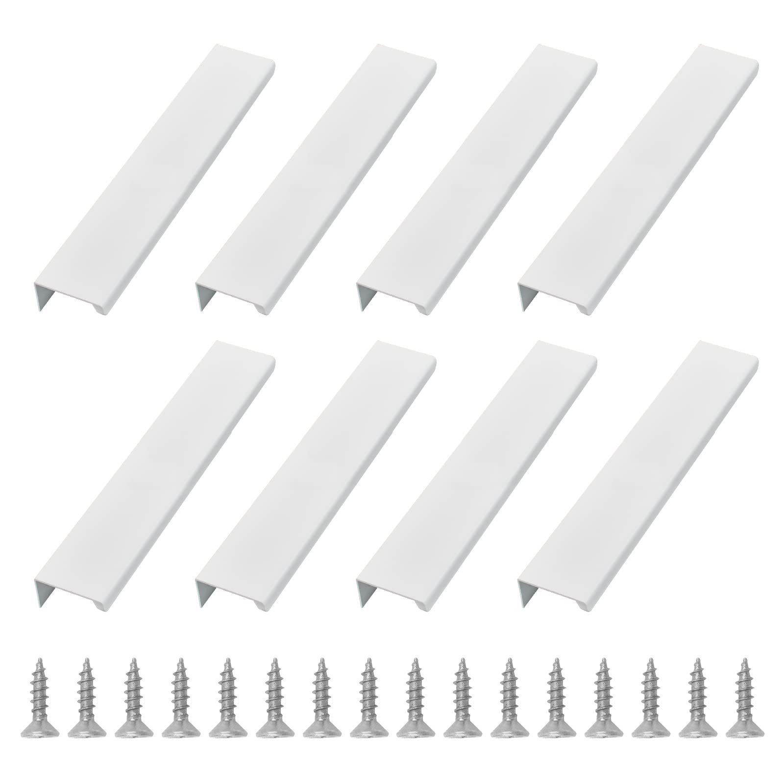 UFURMATE Back Mount Finger Edge Pull, 8Pcs White Aluminum Hidden Handles Concealed Finger Pull Handles Invisible Tab Pulls with Screws for Drawer, Cabinet (150mm/5.9in) — image 1