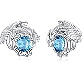 Plesitep Dragon Earrings Sterling Silver Stud Hypoallergenic Birthstone Crystal Dragon Earrings for Women
