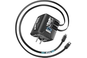 W & O Fast Charger for iPhone 17/16/15,60W gan Charger,Retractable Phone Charger Wall Plug with Lightening and Type-C Cables,