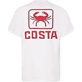 Costa Del Mar Mens Classic Emblem T-Shirt, White Crab, Medium