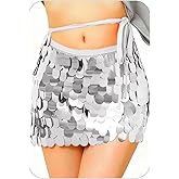 COSYDAYS Sparkly Mermaid Sequin Skirt Red Sequin Short Skirt Belly Dance Wrap Mini Skirts for Women