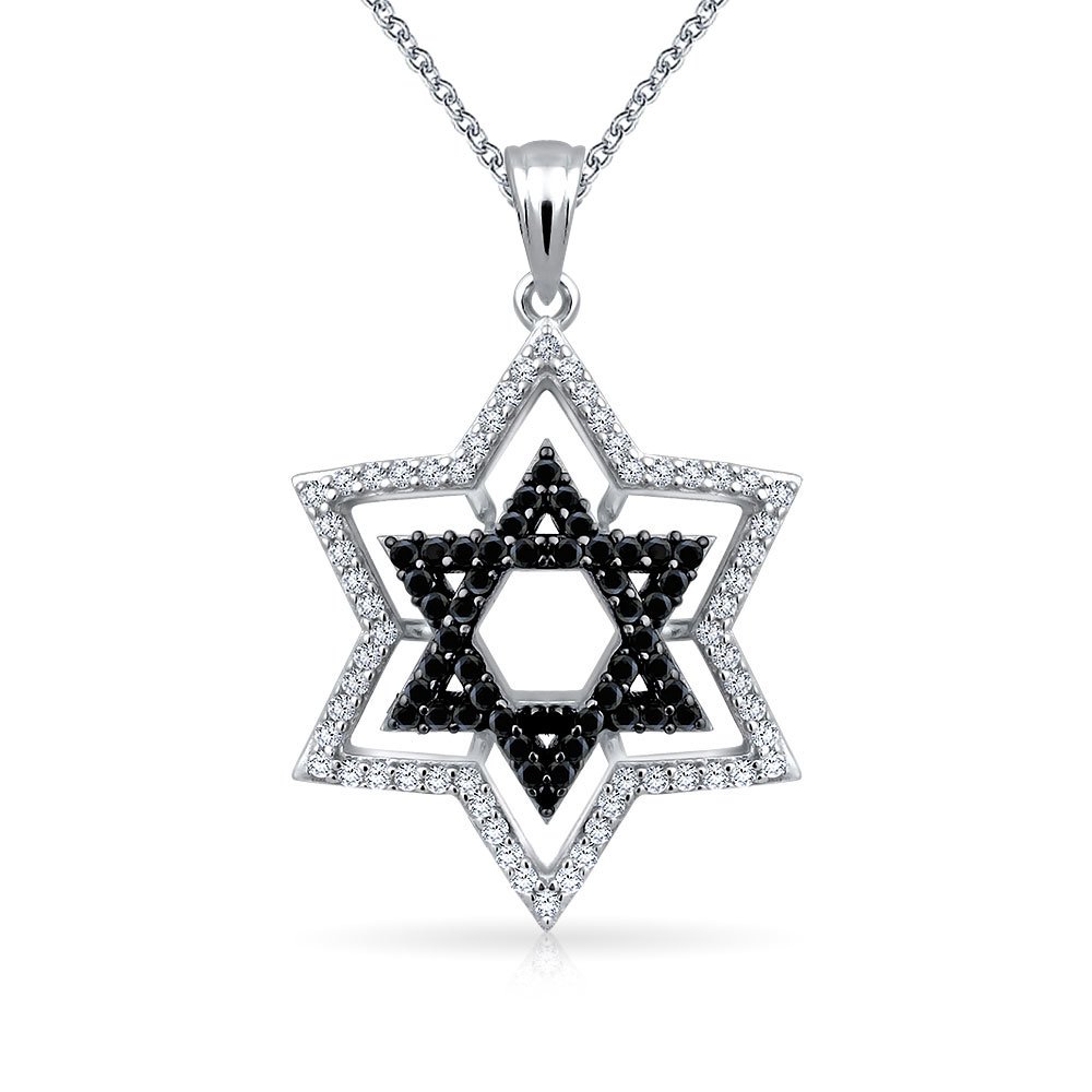 Bling Jewelry Black and White CZ Judaica Hanukkah Star of David Pendant Necklace .925 Sterling Silver for Women Teens โ image 1
