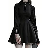 Gothic ins Retro tie Long-Sleeved Dark tie Round Neck Button Waist Thin A-line Pleated Dress Female Prom Dress