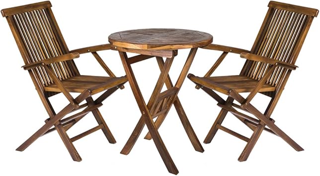 TRUESHOPPING Garden Table and Folding Chairs - Solid Teak Hardwood