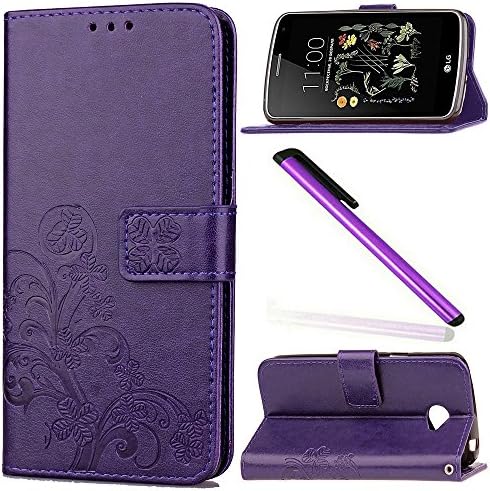 LG K5 Case LG K5 Cover EMAXELER Embossing Stylish Wallet Colour Cover Kickstand Credit Cards Slot Cash Protect Pockets PU Leather Flip Wallet For LG K5 Clover Purple