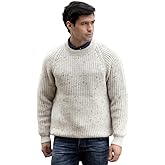 Aran Crafts Men's Fisherman Irish Rib Crew Neck Wool Sweater (100% Pure Wool)