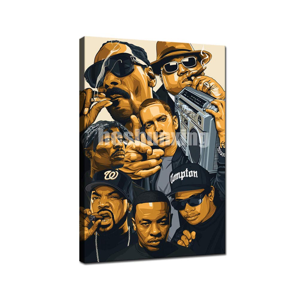 heshunxing Eminem,ice Cube,Eazy-E,2pac,Dr dre,B.I.G,Snoop Dogg,Rapper HD Canvas Poster Wall Art Fami